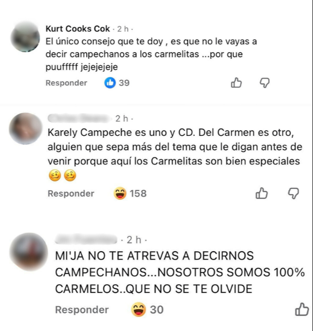 Su publicación generó reacciones de usuarios carmelitas, quienes pidieron no ser llamados “campechanos”.
