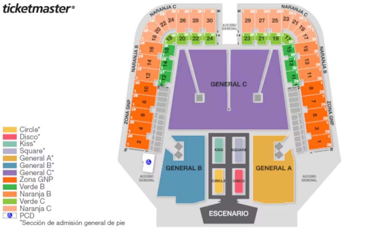 Mapa para el show de Harry Styles en México