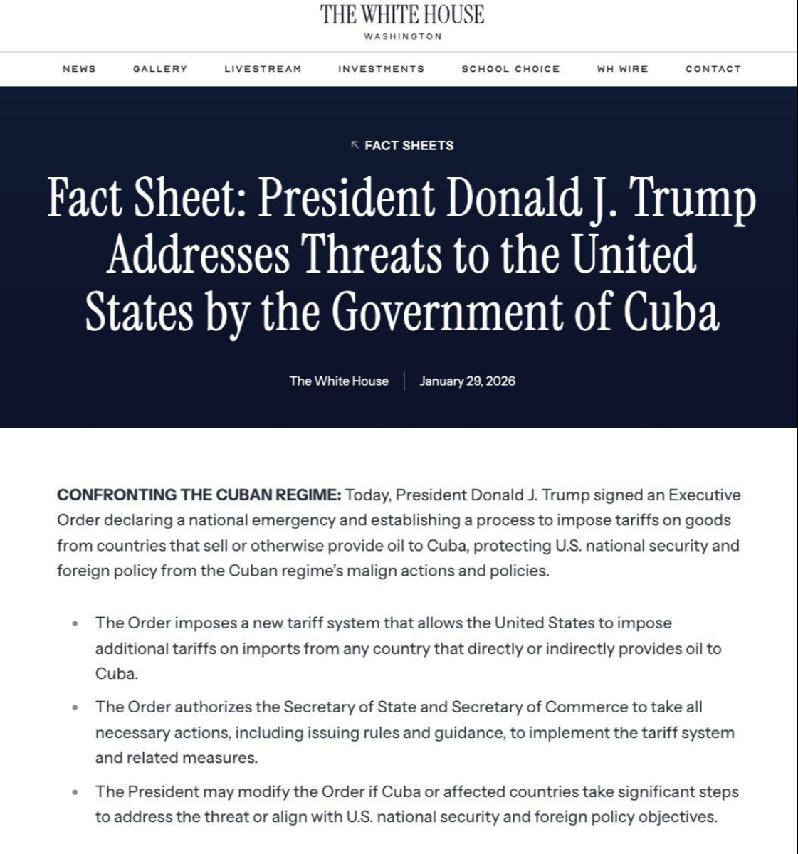 Trump declaró una “emergencia nacional” con relación a Cuba