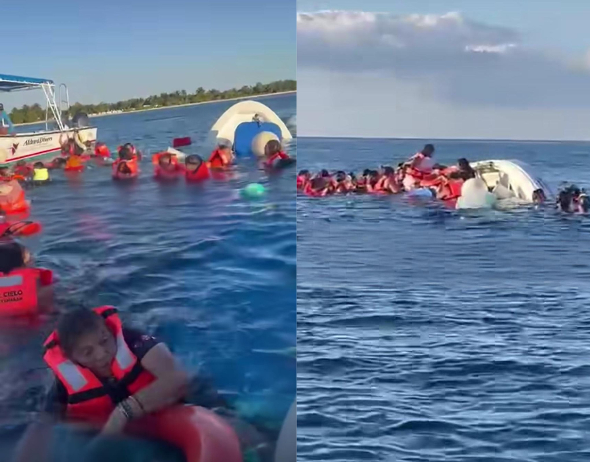 Así fue como una lancha turística con 30 personas volcó en aguas de Cozumel