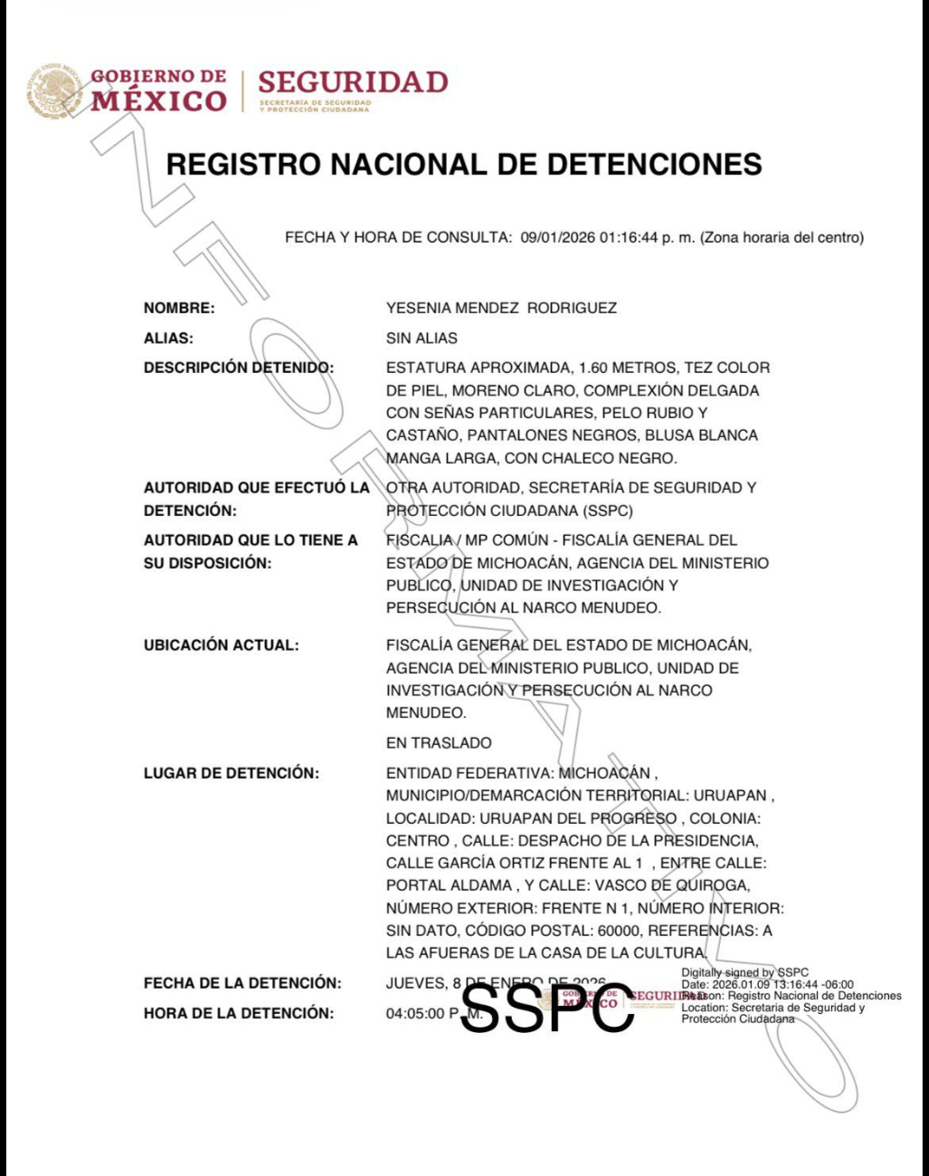 En las próximas horas o días, se espera que la Fiscalía determine la situación jurídica de la detenida y defina si será presentada ante un juez