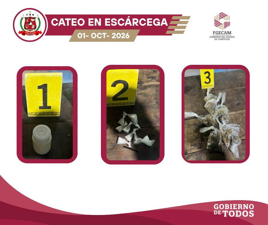 Las autoridades aseguraron fragmentos sólidos blancos y bolsas con hierba verde y seca.