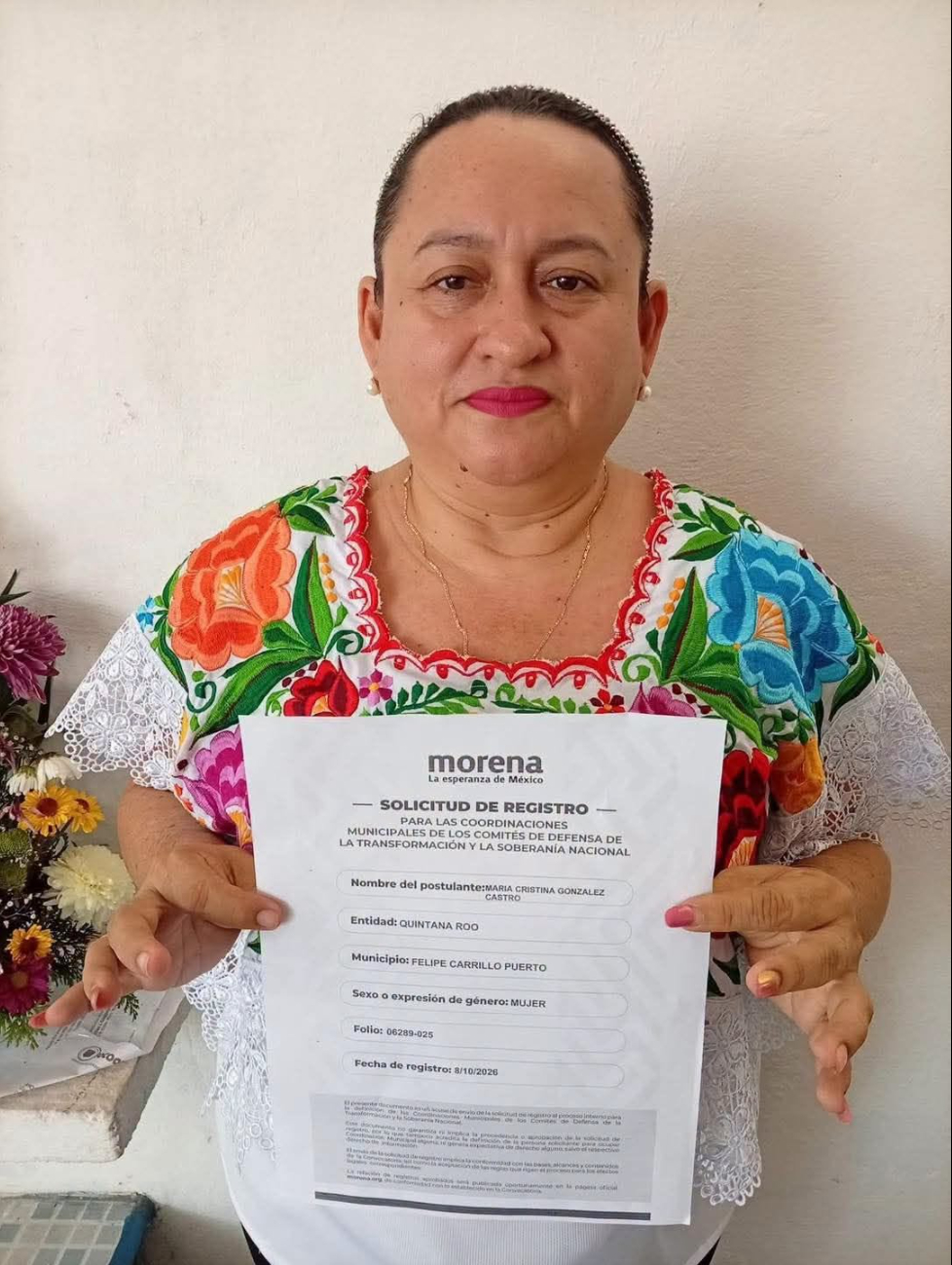 Cristina González Castro se registró para la Coordinación Municipal de Morena en Felipe Carrillo Puerto.