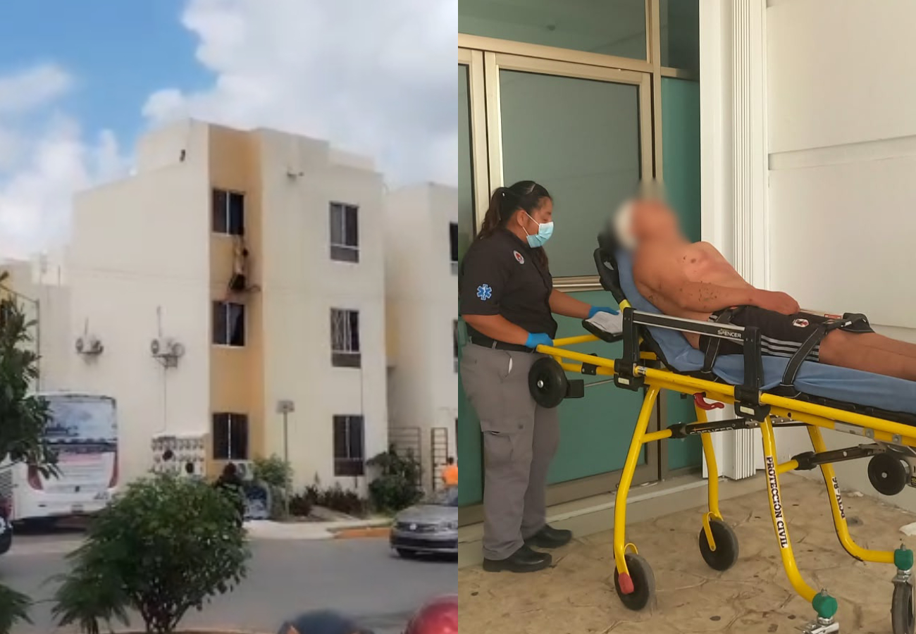 Hombre cae de un tercer piso en Cielo Nuevo, Cancún, y termina hospitalizado