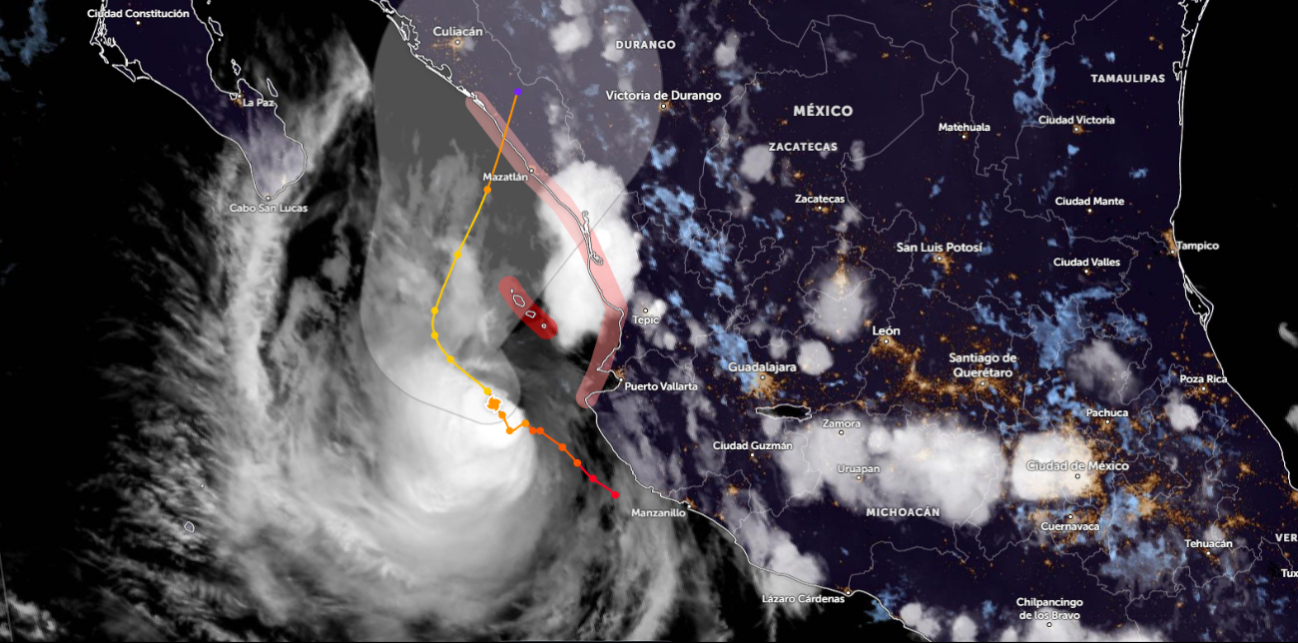 El huracán Simón se debilitó a categoría 2 en el Pacífico frente a las costas de Jalisco y Nayarit.
