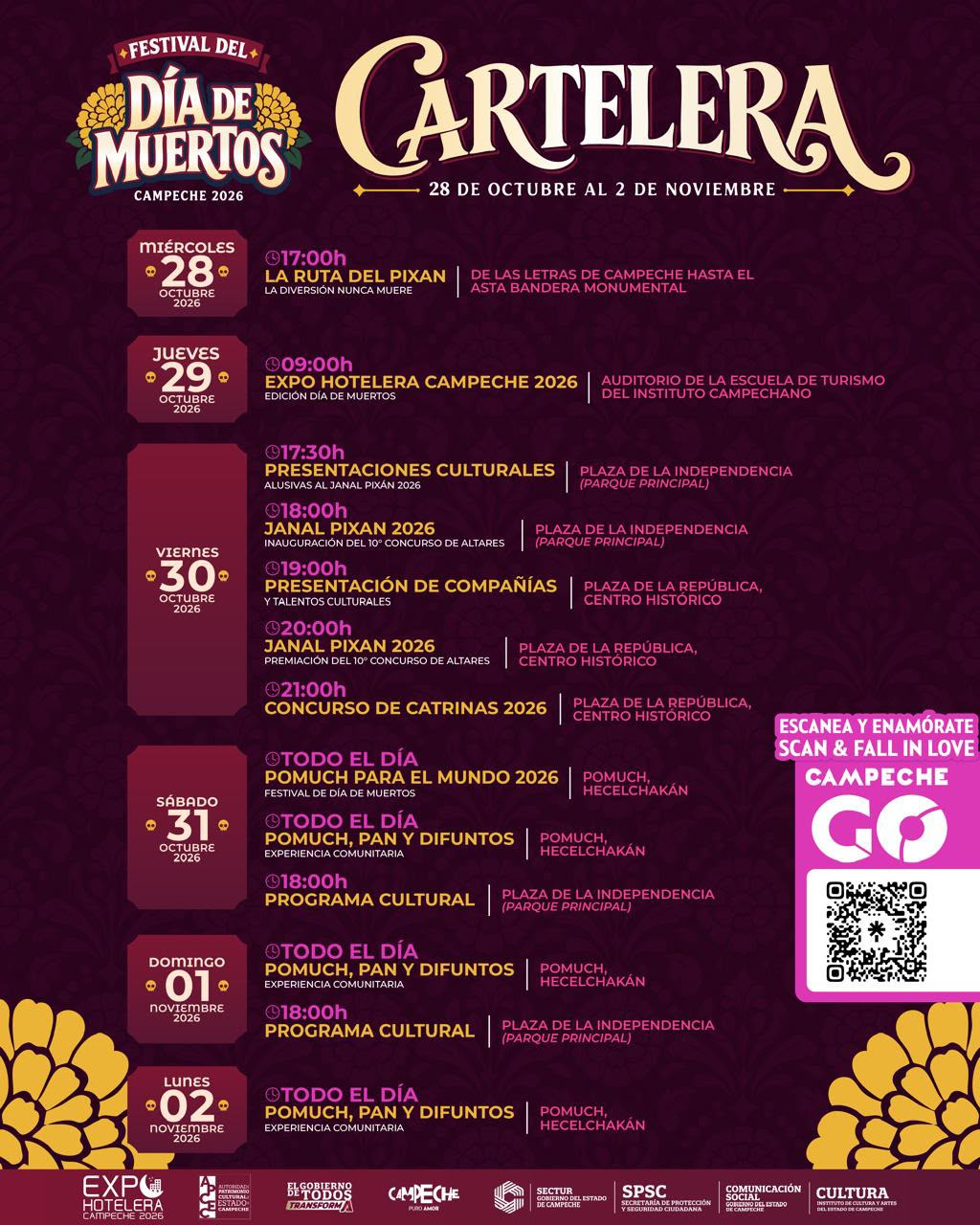 El festival arranca el miércoles 28 con el desfile La Ruta del Pixán hacia el Asta Bandera.