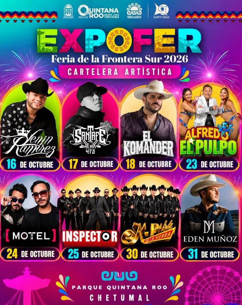 Lenin Ramírez abrirá la cartelera artística de la Expofer 2026 el próximo 16 de octubre, con una presentación en el Parque Quintana Roo