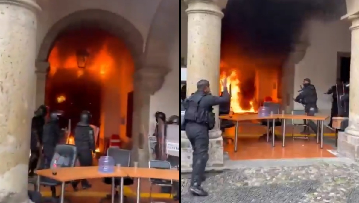 Incendian puerta del Congreso de Jalisco durante protesta por el agua.
