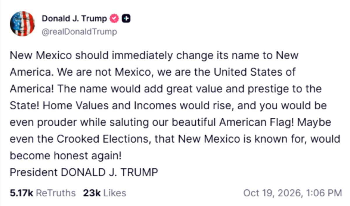 Donald Trump insiste en renombrar Nuevo México.