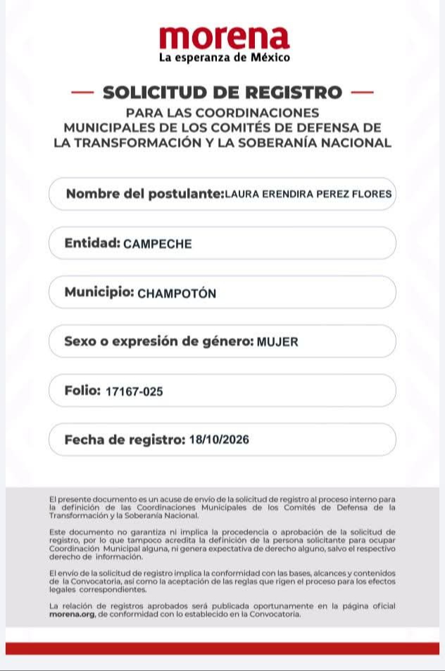 Laura Pérez Flores: La fundadora de Morena en Champotón anunció su aspiración en redes sociales,