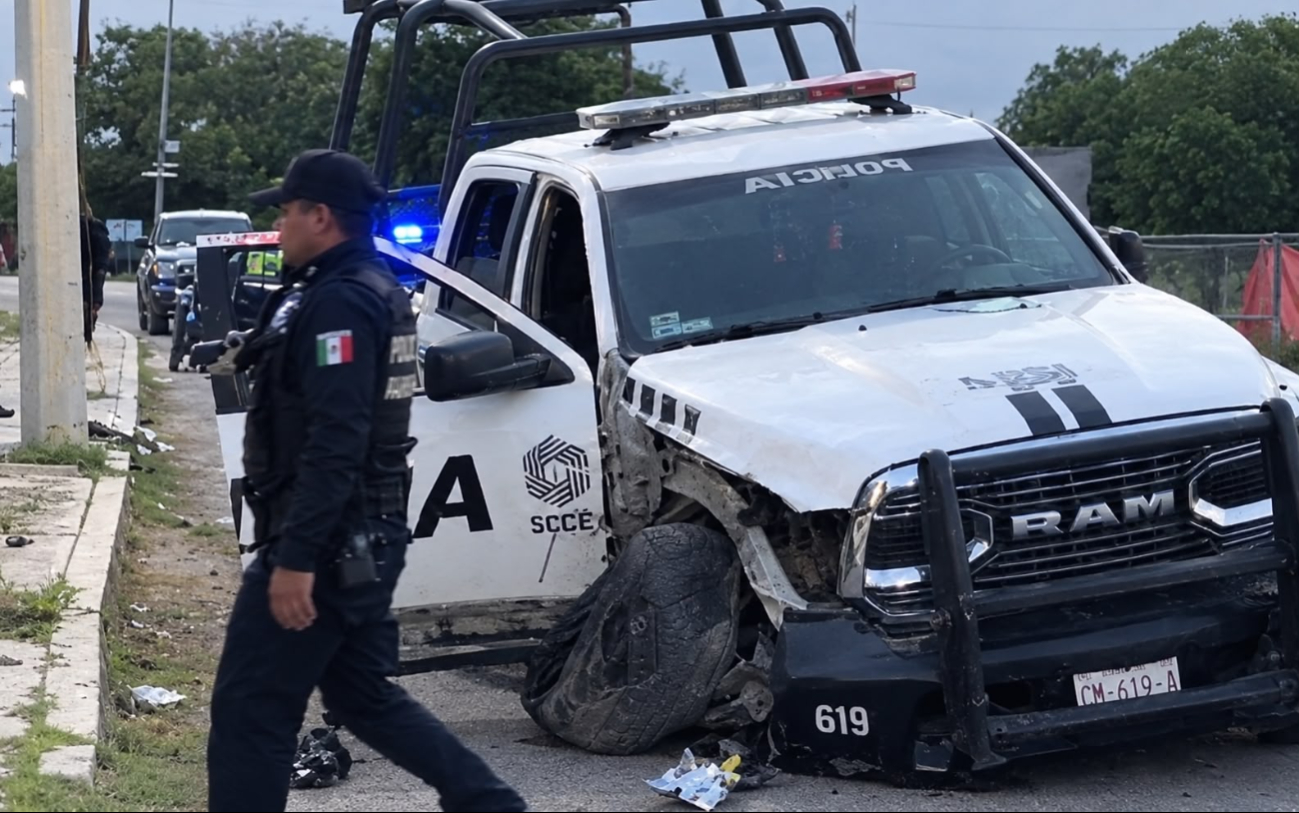 Aparatoso choque de patrulla deja policías hospitalizados en Campeche
