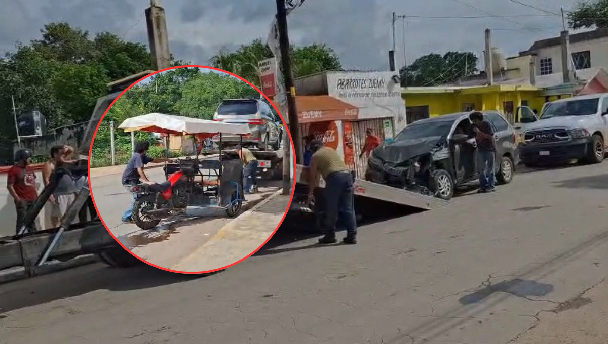 Una automovilista de la tercera edad chocó por alcance contra un mototaxi en Hecelchakán.