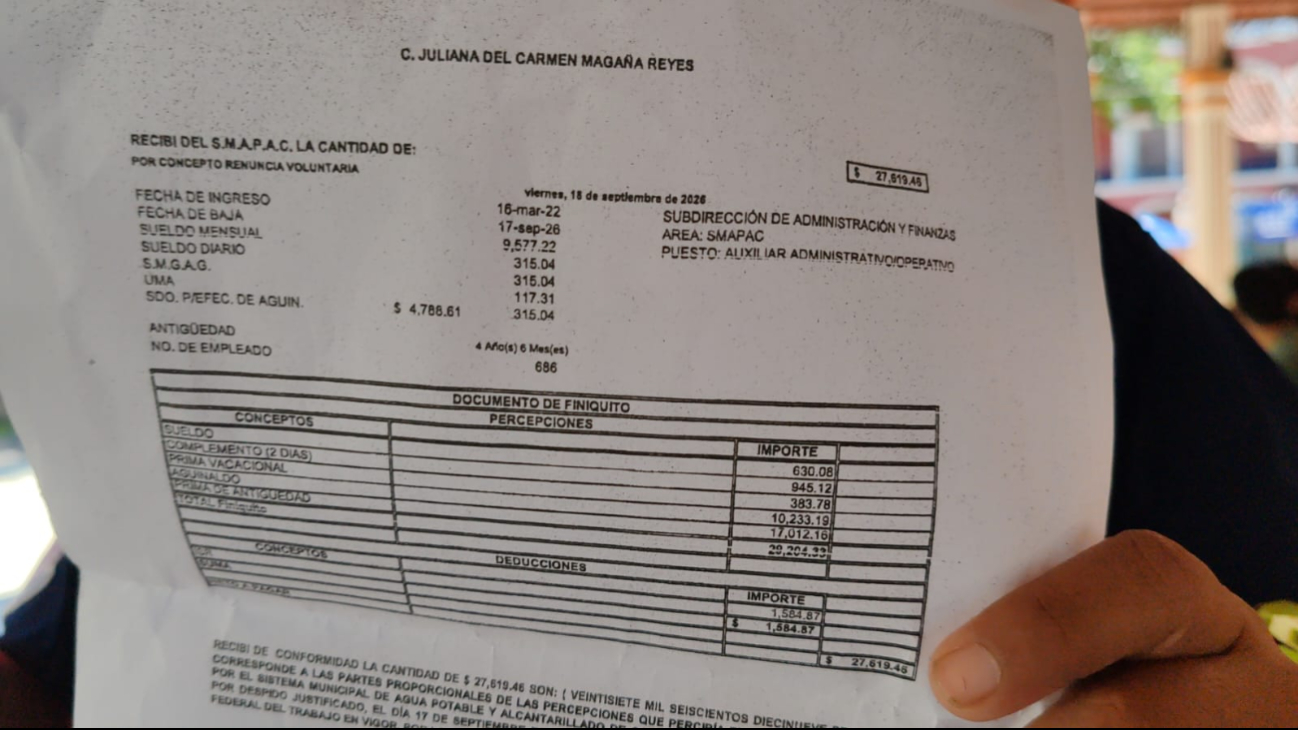 La afectada, Juliana del Carmen Magaña Reyes, laboró durante cuatro años en la paramunicipal.