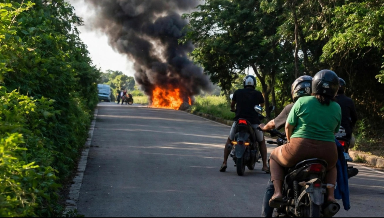 Un auto sufrió pérdida total tras incendiarse en la carretera Reforma-Bacalar.