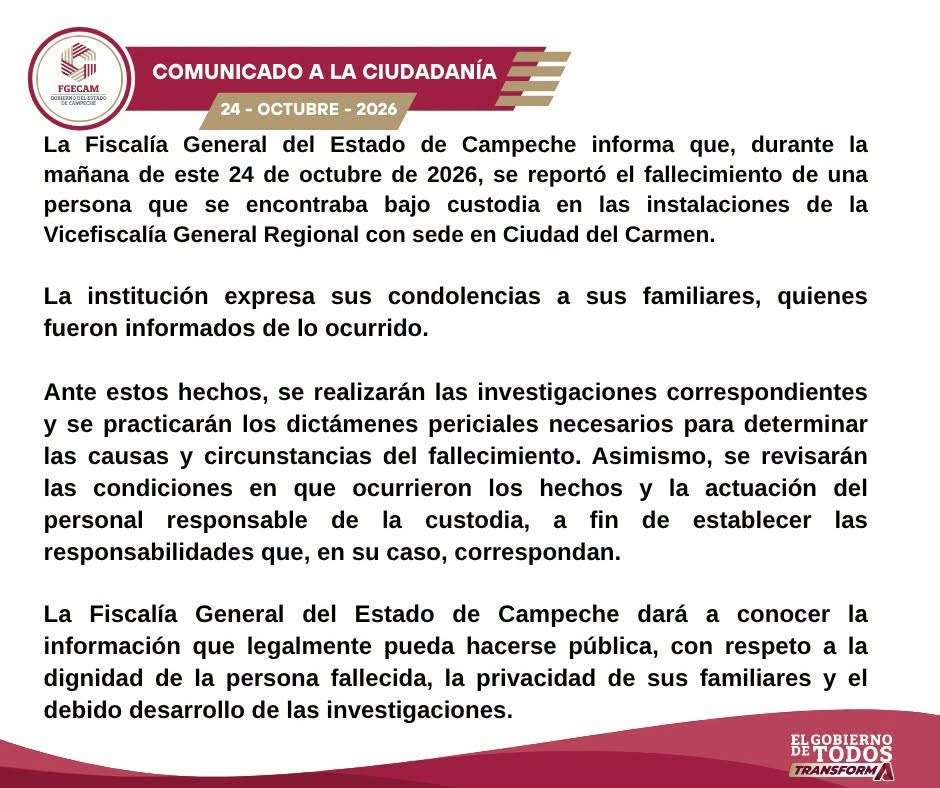La Fiscalía General del Estado aún no confirma de manera oficial la causa exacta del deceso.