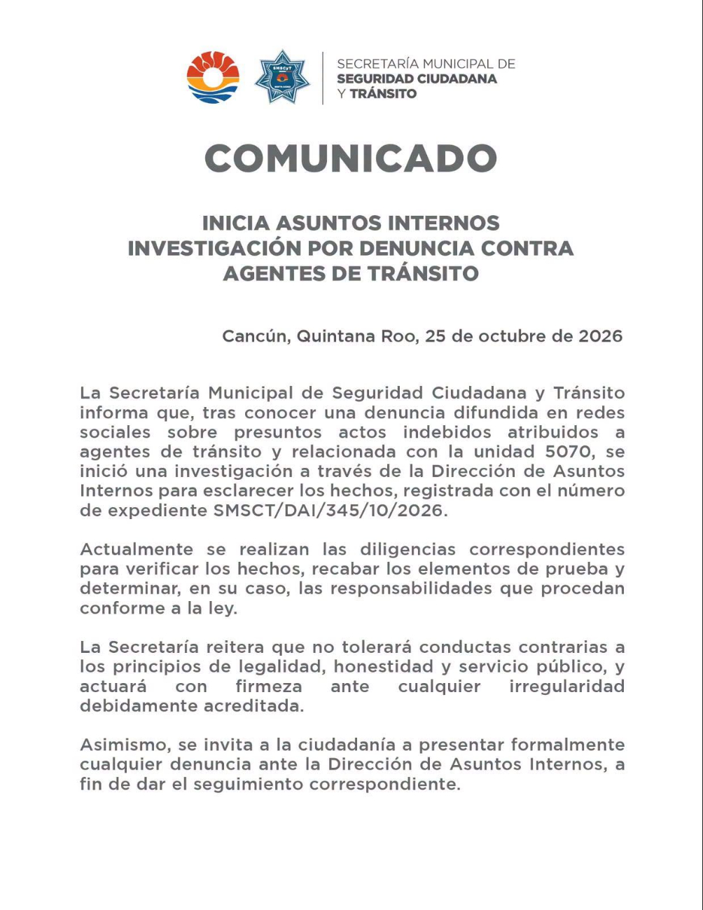 Abren investigación contra agentes de Tránsito tras denuncia en redes sociales