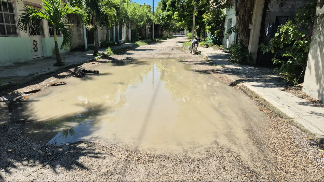 La calle Hernán Cortés de la colonia Cañaveral en Champotón registra severos daños en el pavimento.