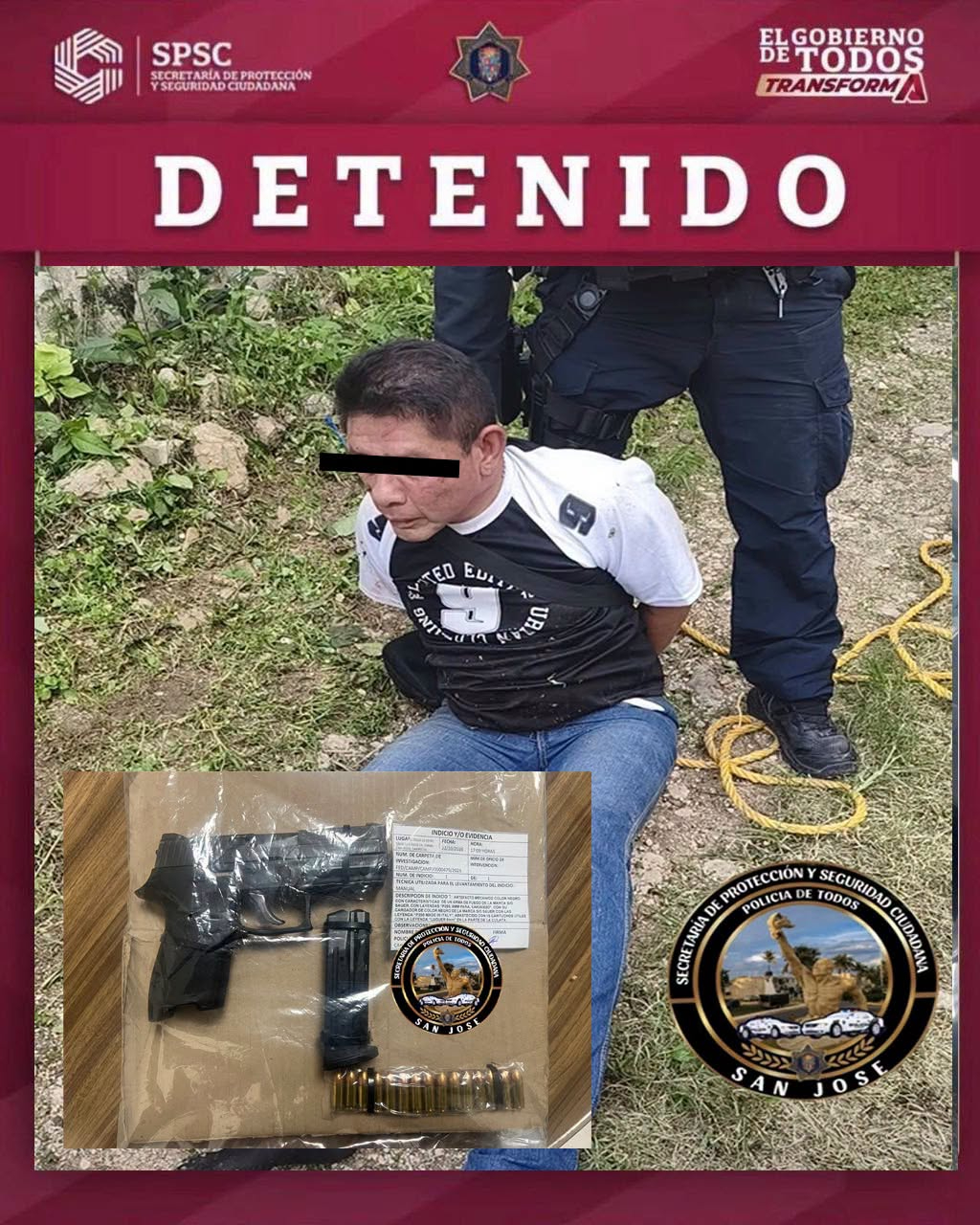 El presunto delincuente y el arma asegurada quedaron a disposición de la FGR.