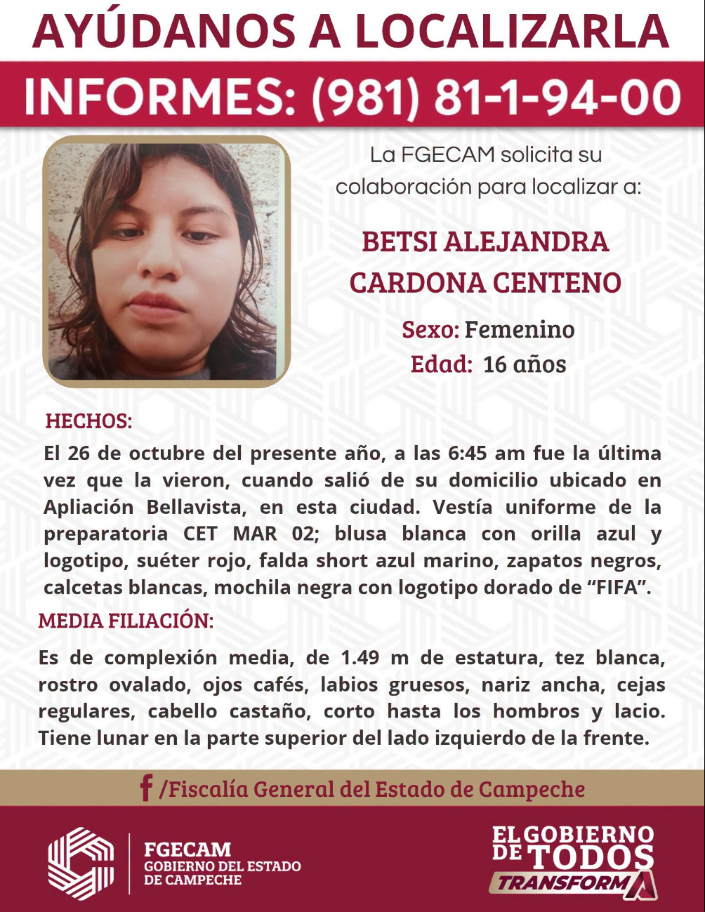 Betsi Alejandra Cardona Centeno, de 16 años, es alumna del CETMAR número 02.