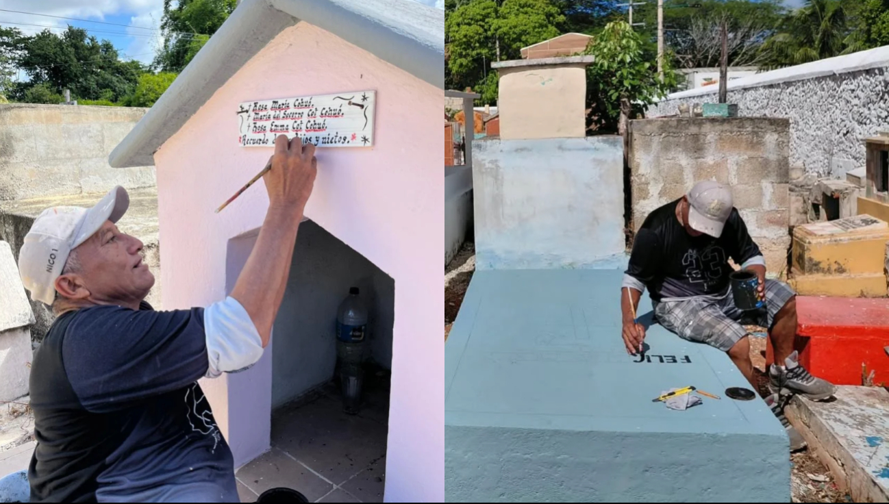 Cae 30% la demanda de pintores y rotulistas en cementerio de Hopelchén por Día de Muertos