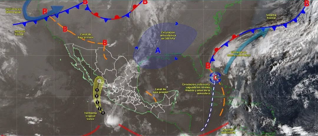 Los canales de baja presión y la entrada de humedad favorecerán las precipitaciones en la península de Yucatán