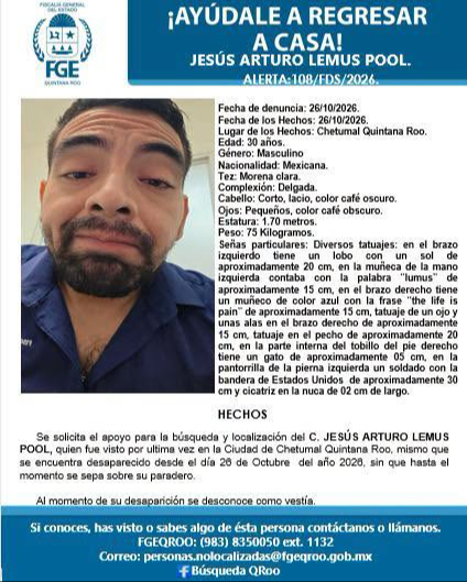 La Fiscalía exhortó a la ciudadanía a proporcionar cualquier información que contribuya a localizarlo