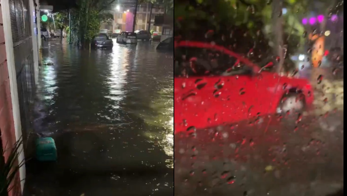 Fuertes lluvias inundan calles de la alcaldía Benito Juárez.