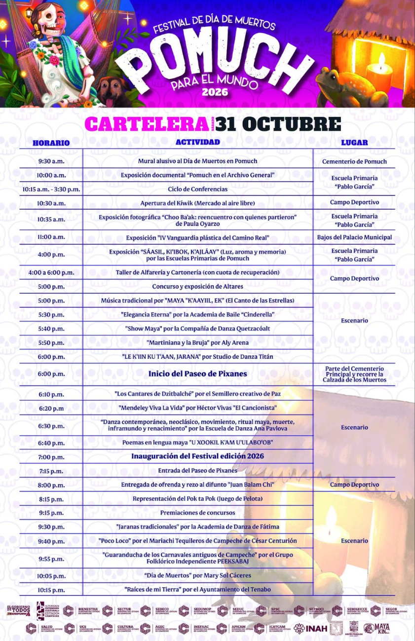 El Festival de Día de Muertos Pomuch para el Mundo 2026 se celebrará el sábado 31 de octubre.
