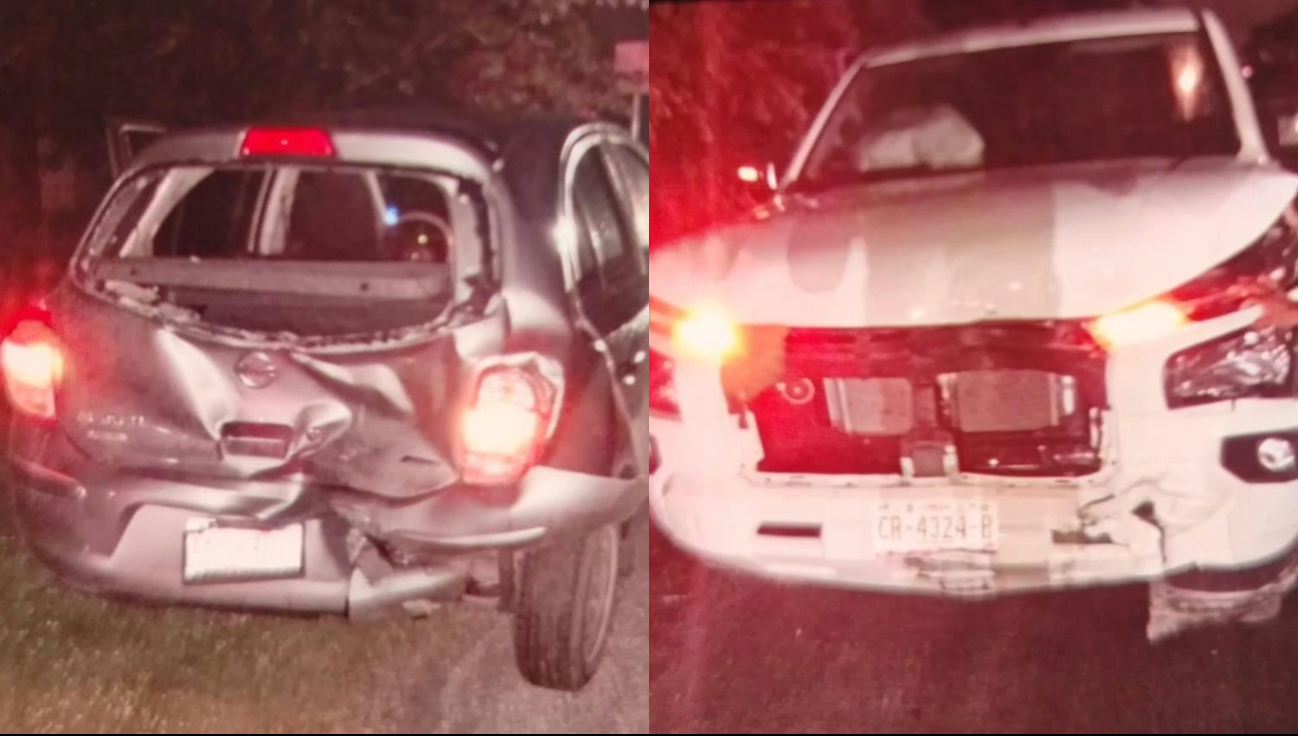 Un accidente carretero entre dos vehículos dejó daños materiales de consideración en la vía Campeche - Carmen.