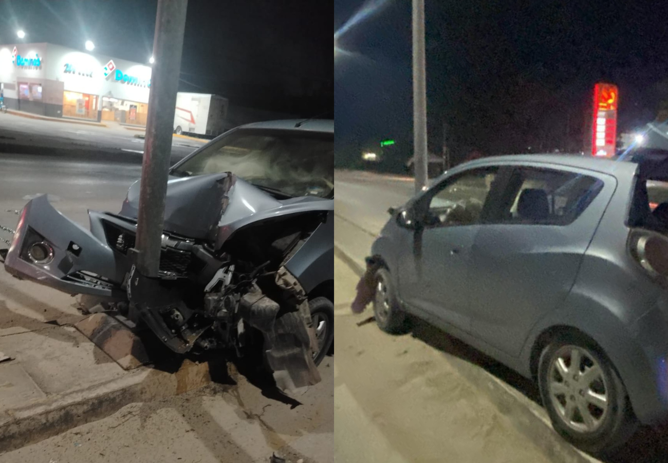Conductor presuntamente ebrio chocó contra un poste en la avenida José López Portillo de Cancún