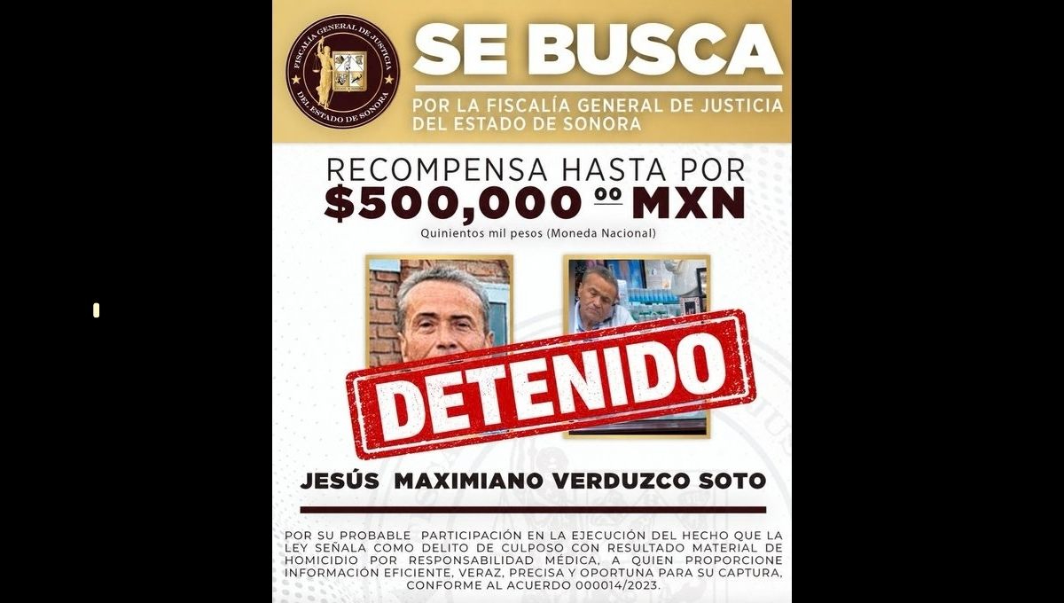 La Fiscalía de Sonora ofreció una recompensa de hasta 500 mil pesos por información que permitiera localizarlo y ejecutar la orden correspondiente