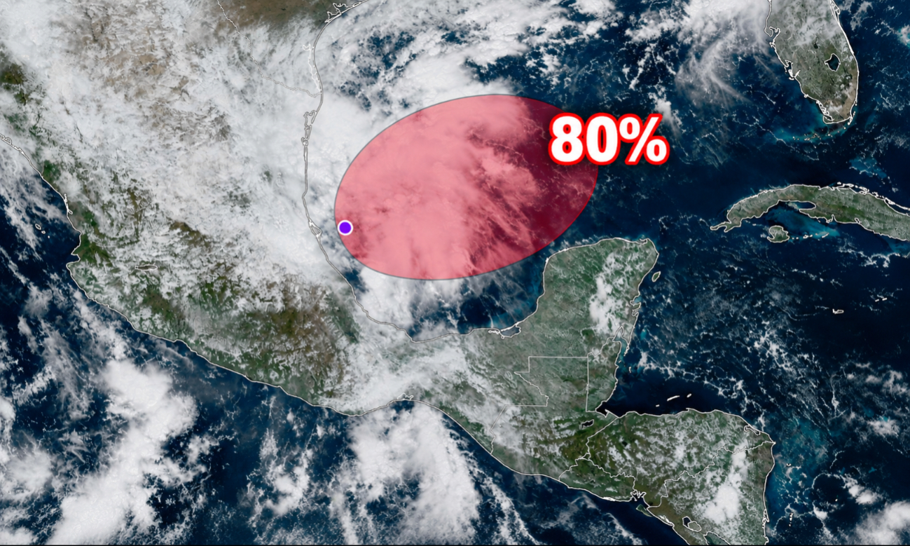 Su probabilidad de desarrollo ciclónico aumentó a 80% durante los próximos siete días.