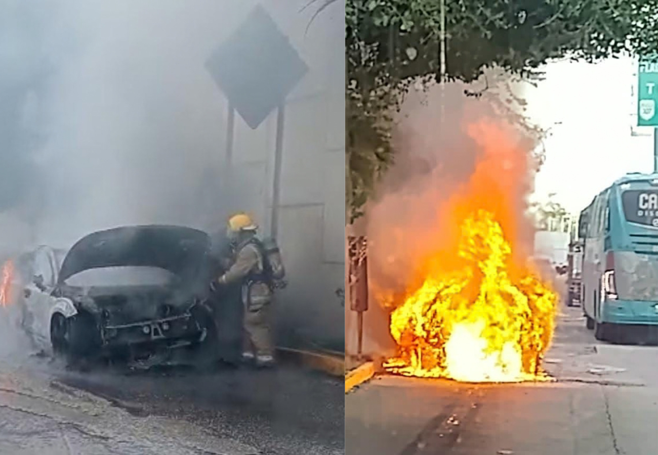 El conductor logró salir del vehículo antes de que el fuego se extendiera por completo