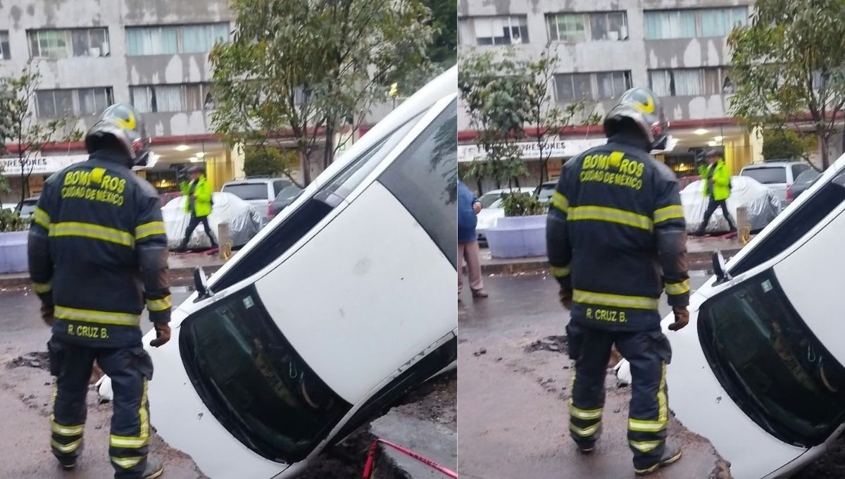 ¡De película! Auto fue tragado por socavón de más de dos metros en Unidad Habitacional Tlatelolco (VIDEO)
