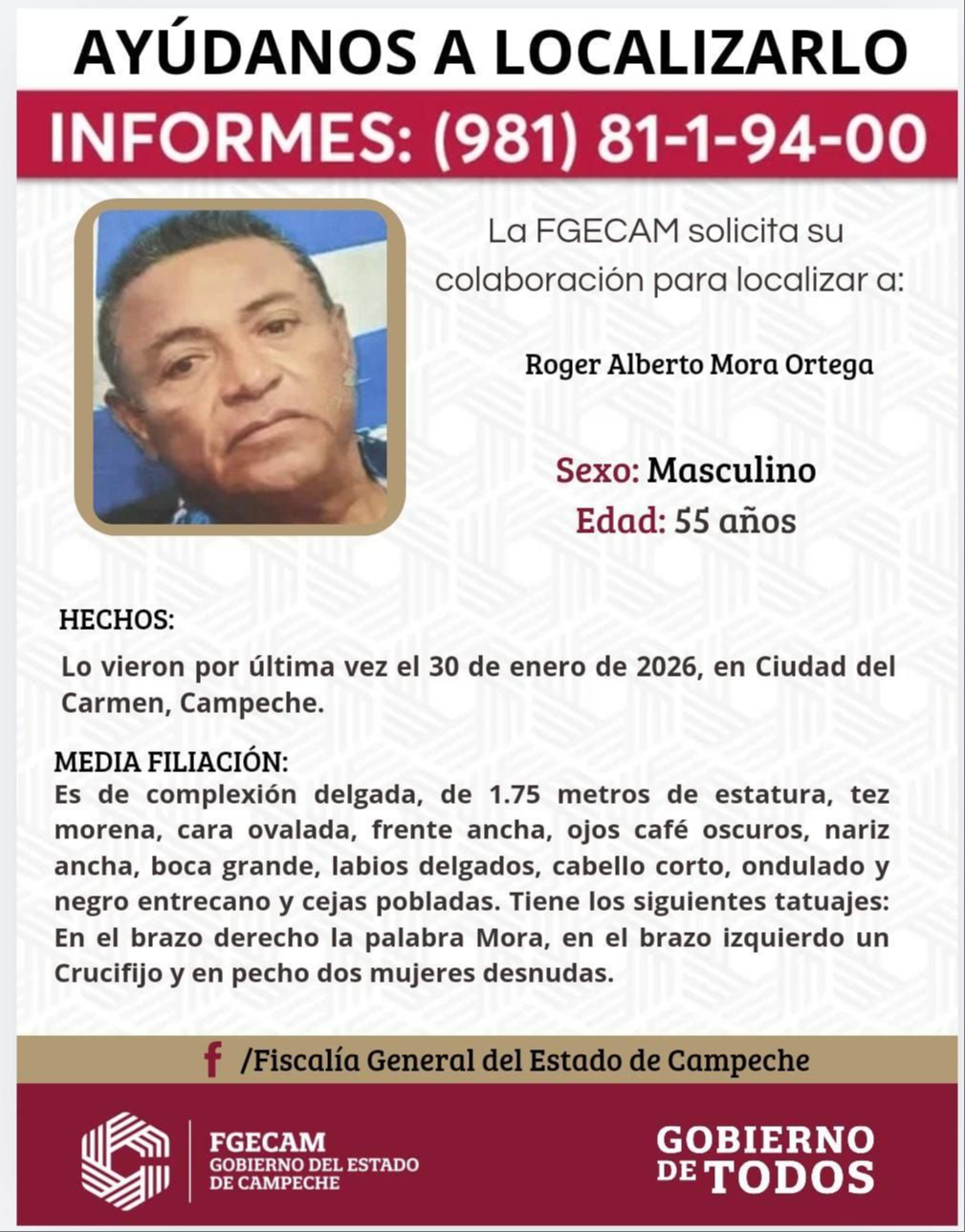 Autoridades piden apoyo ciudadano para localizarlo.