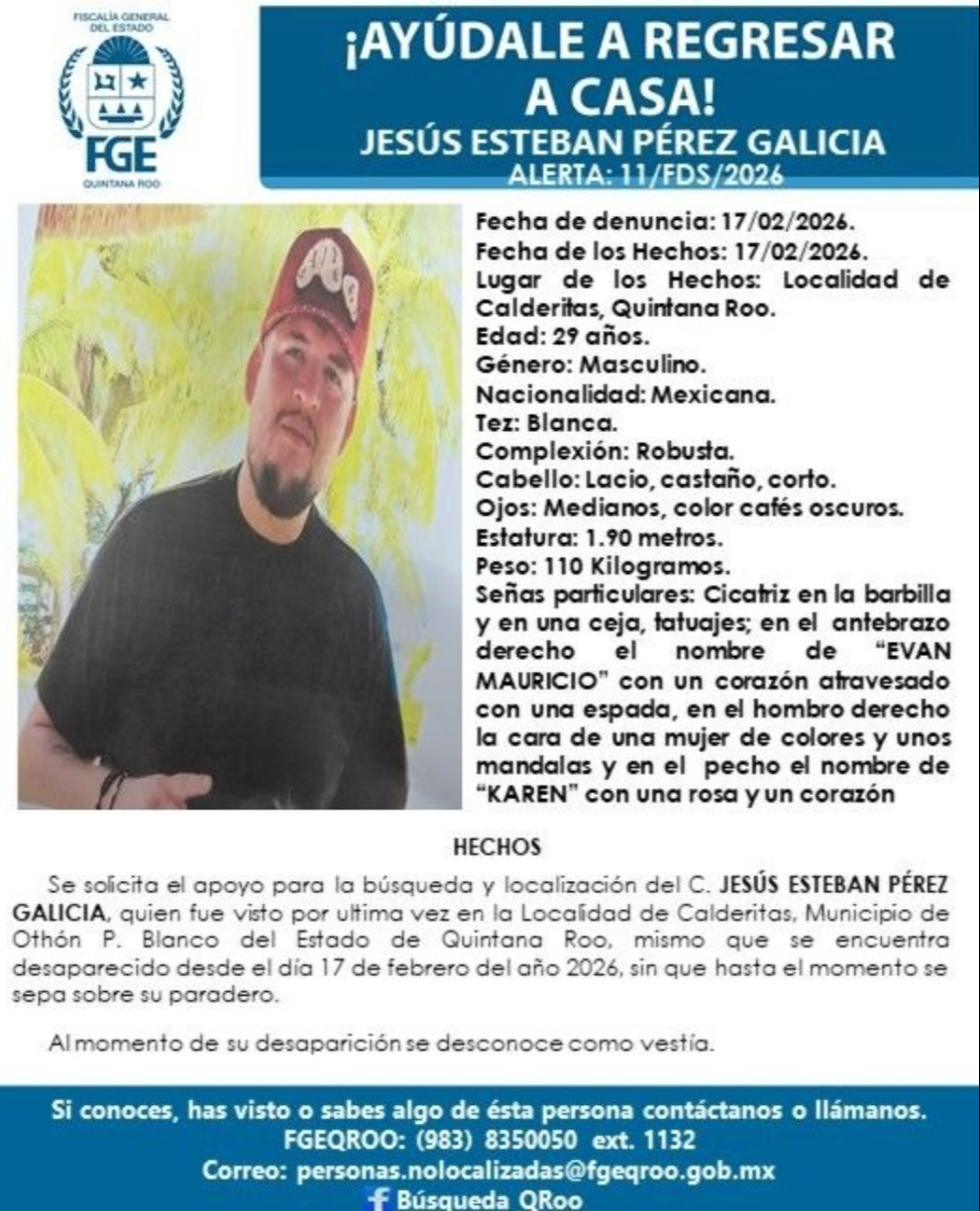 Ficha de búsqueda de Jesús Esteban Pérez Galicia.