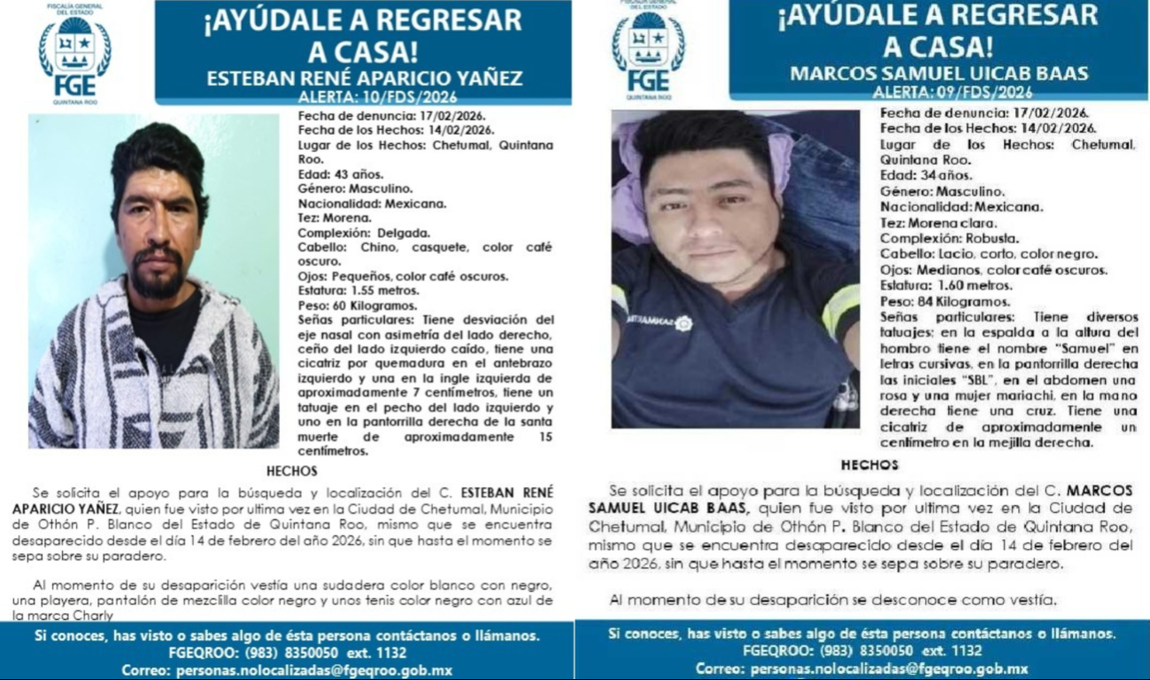 Fichas de búsqueda de Esteban y Marcos.