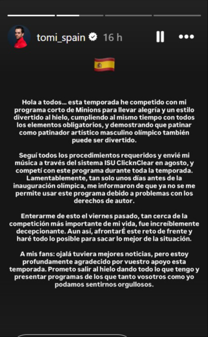 El español escribió en sus redes sociales