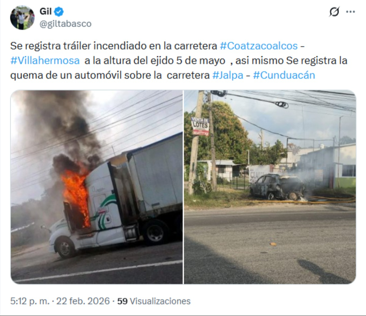Dos nuevos incendios de vehículos en regiones afectadas por narcobloqueos.