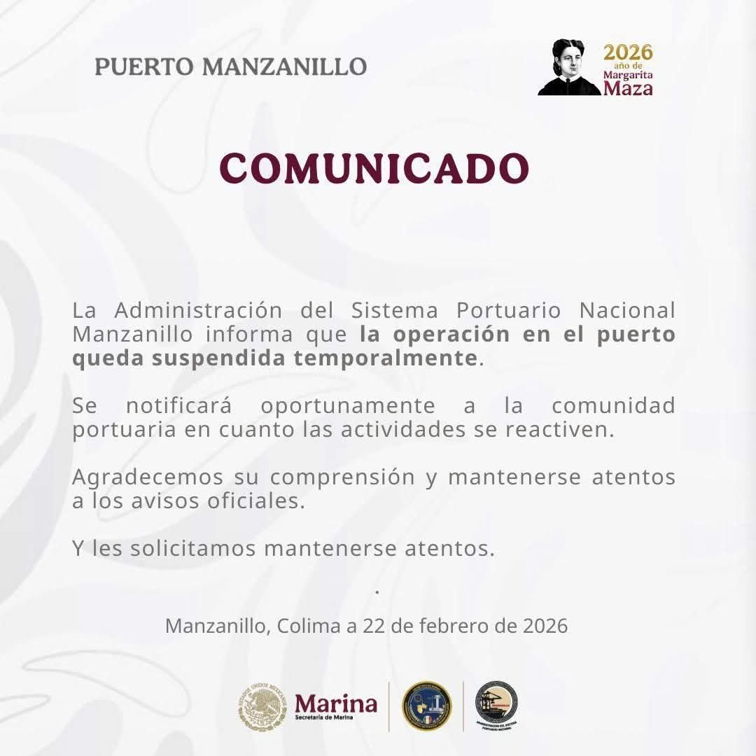 Puerto de Manzanillo detiene actividades para proteger a la comunidad portuaria