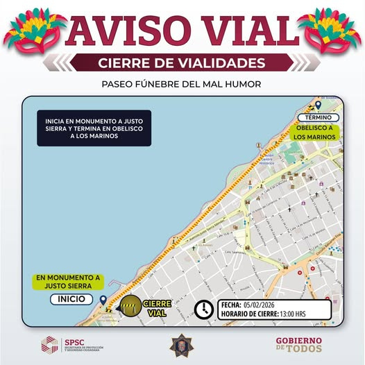 El evento provocará cierres viales en el Malecón de Campeche desde la tarde-noche.