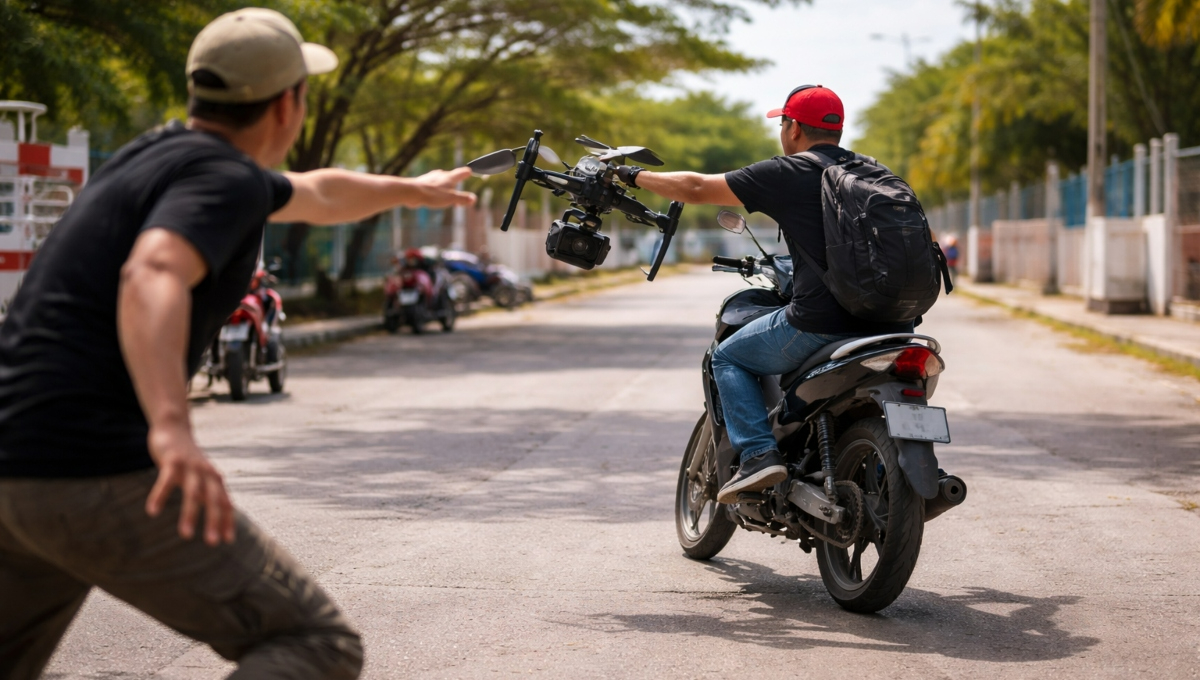 El operador encargado corrió tras el motociclista pero no logró alcanzarlo