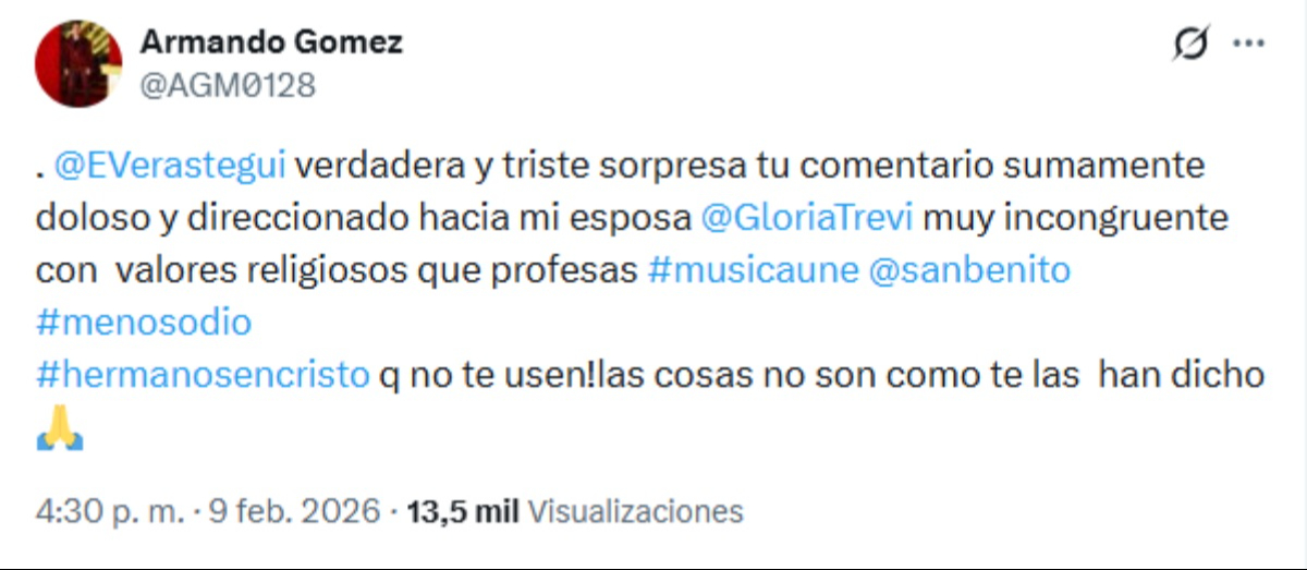 Armando Gómez, esposo de Gloria Trevi, la defiende de Eduardo Verástegui.