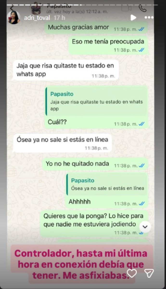 Adri Toval señala a Ángel de ser controlador.