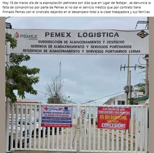 Trabajadores de Pemex en Campeche reclaman servicios de salud