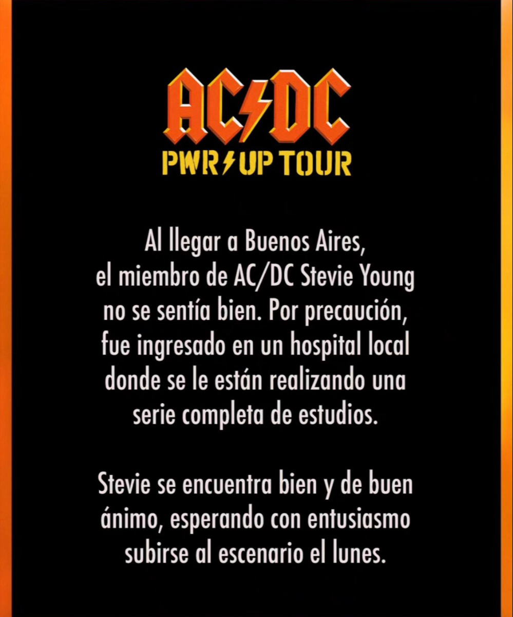 Comunicado de AC/DC sobre la salud de Stevie Young.
