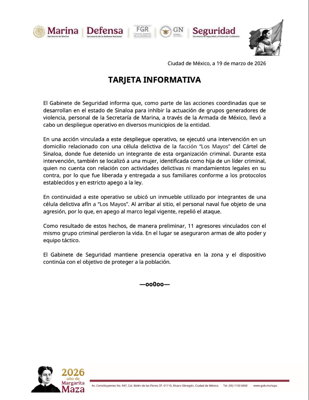 El ooerativo en Sinaloa rindió buenos frutos a las autoridades.