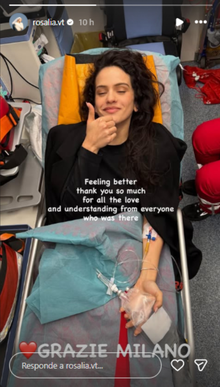 Rosalía comparte fotografía en ambulancia tras cancelar su concierto.