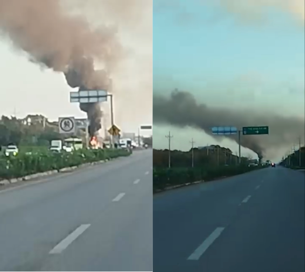 Fuerte accidente en la carretera Playa del Carmen-Tulum deja un vehículo incendiado