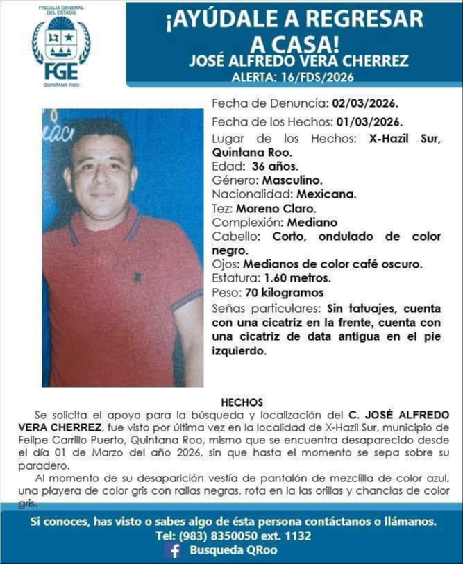 El reportado como desaparecido fue identificado como José Alfredo Vera Cherrez de 36 años de edad